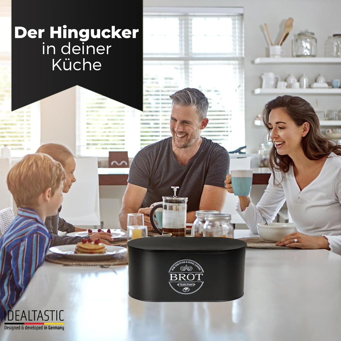 IDEALTASTIC® Premium 2-in-1 Brotkasten schwarz mit effizientem Schneidebrett-Deckel I Länger frischhaltende Brotbox mit speziell entwickelter Luftzirkulation I Lebensmittelechte Brotaufbewahrung