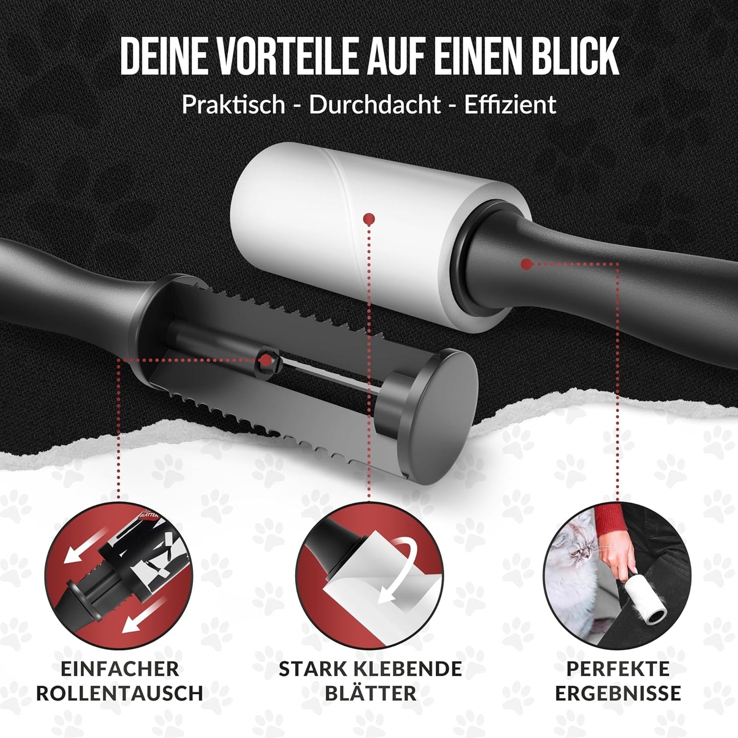 IDEALTASTIC® Fusselrolle Tierhaare & Kleidung im Nachfüllpack mit 525 Blatt, 5x105 Blatt I Fusselentferner Kleidung extra klebrig I Tierhaarentferner einfach zu wechseln I Fusselbürste, Fusselroller