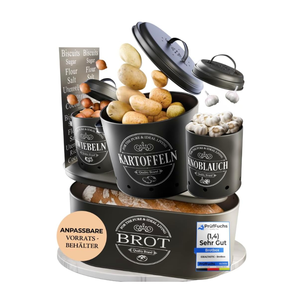 aufbewahrung kartoffeln und zwiebeln IDEALTASTIC® Premium Brotkasten 4er Set, Kartoffel Aufbewahrungsbox, Z