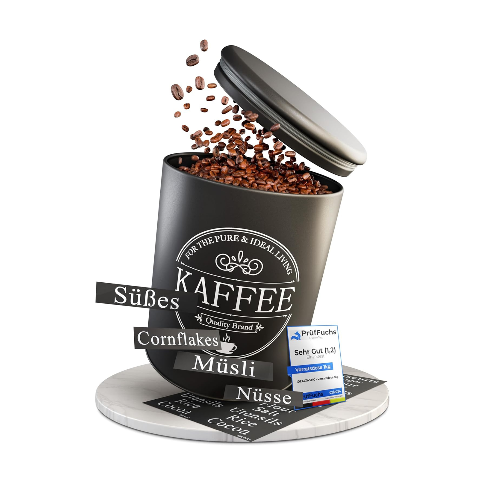 aufbewahrung bohnen IDEALTASTIC® Premium Vorratsdose I kaffeedose luftdicht [1KG] Bohnen &