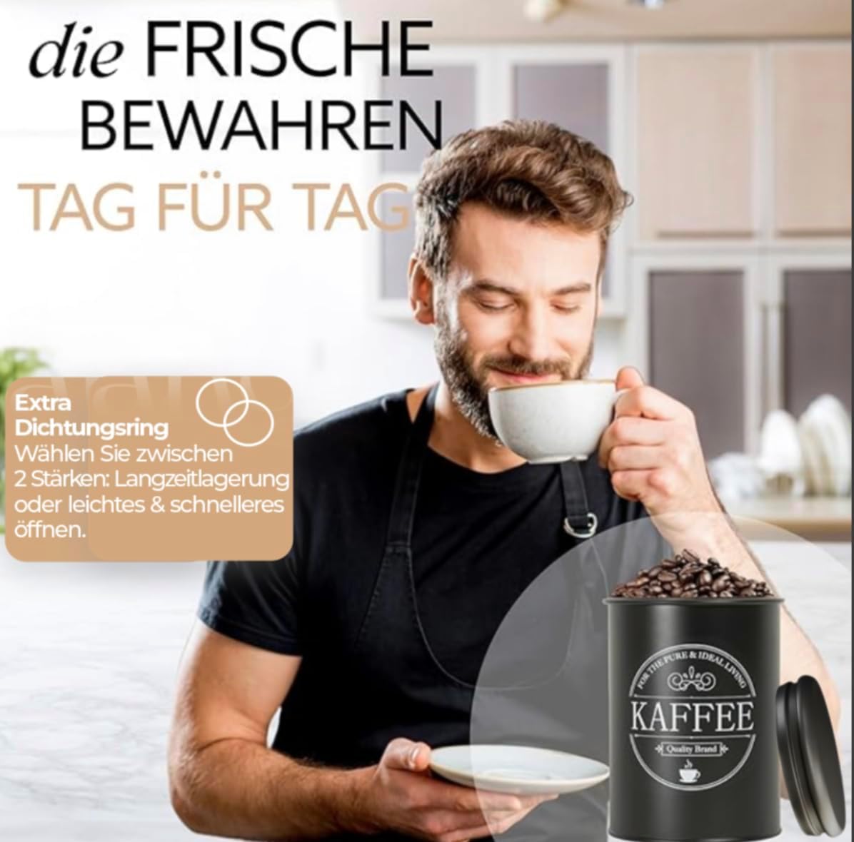 B-Stock - IDEALTASTIC® Premium Storage Container | Airtight Coffee Canister [1KG] Bean &amp; Sugar Container | Robust storage container with flexible content stickers | Sugar, coffee, cereal storage &amp; more 
