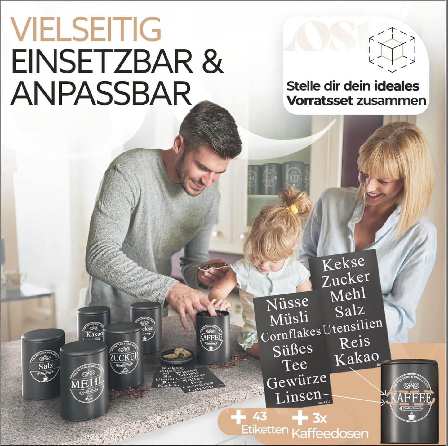 B-Stock - IDEALTASTIC® Premium Coffee Canister Airtight 500g, Sugar Canister &amp; Flour Storage Container Set [3 pieces 500g each] Airtight for more freshness | Coffee... (Copy) 