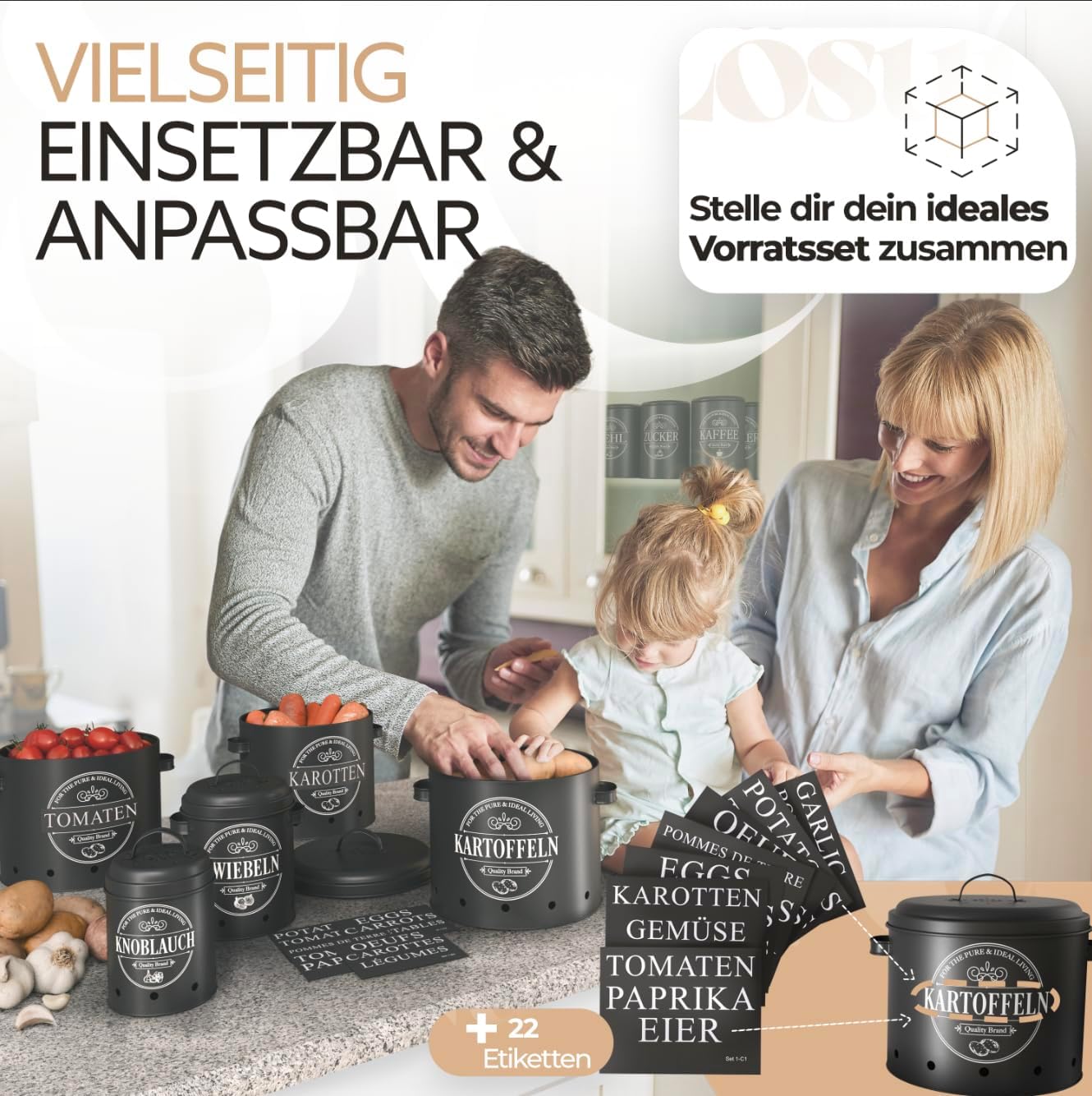 IDEALTASTIC® Premium Potato Storage Box [3 pieces] I Versatile potato pot set with 360° ventilation system for more freshness I Ideal for onion storage &amp; potato storage 