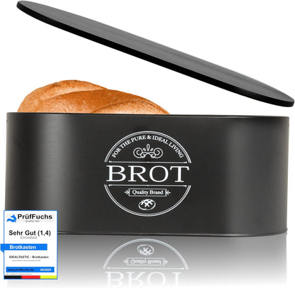 IDEALTASTIC® Premium 2-in-1 Brotkasten schwarz mit effizientem Schneidebrett-Deckel I Länger frischhaltende Brotbox mit speziell entwickelter Luftzirkulation I Lebensmittelechte Brotaufbewahrung