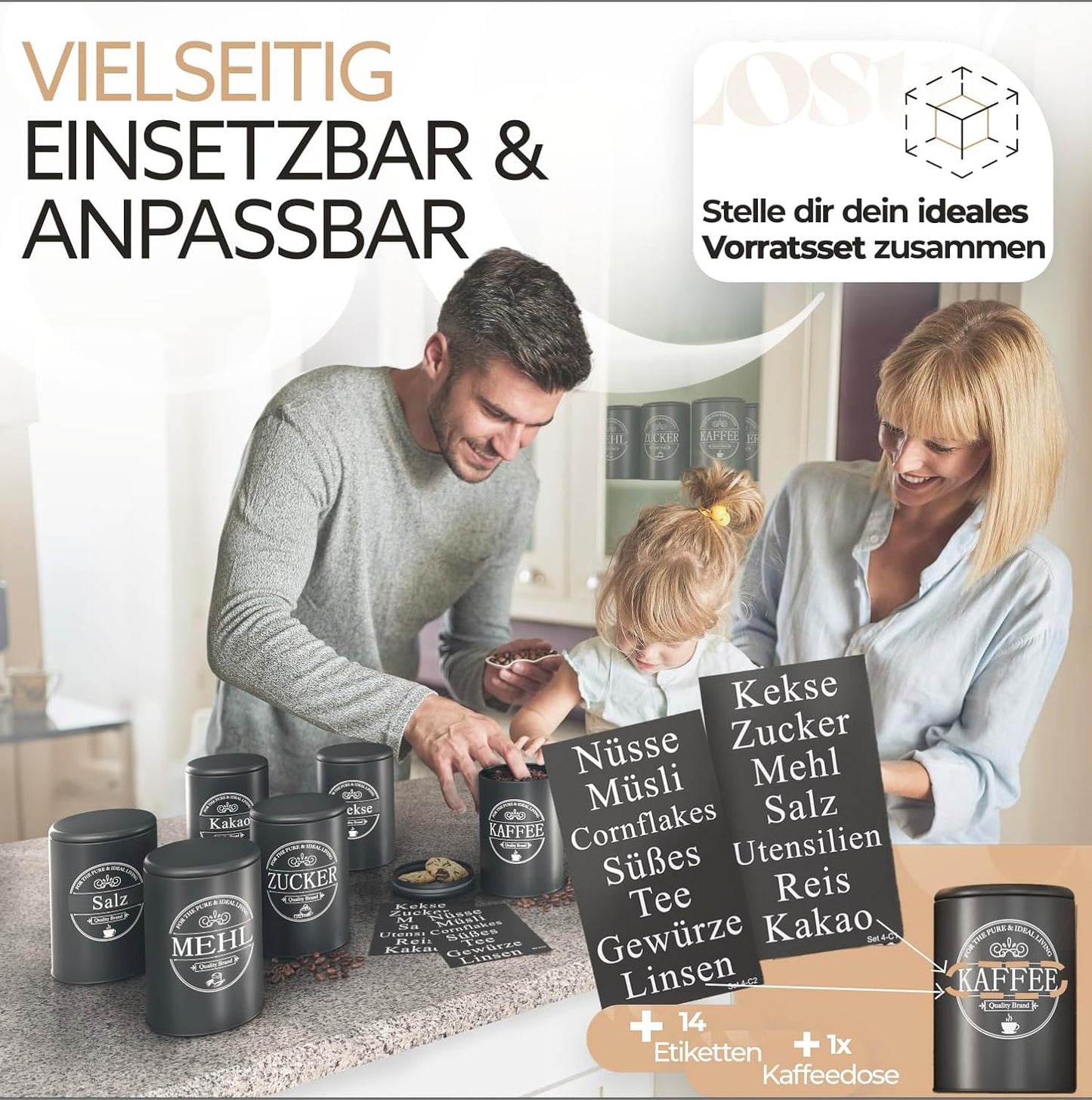 B-Stock - IDEALTASTIC® Premium Storage Container | Airtight Coffee Canister [1KG] Bean &amp; Sugar Container | Robust storage container with flexible content stickers | Sugar, coffee, cereal storage &amp; more 