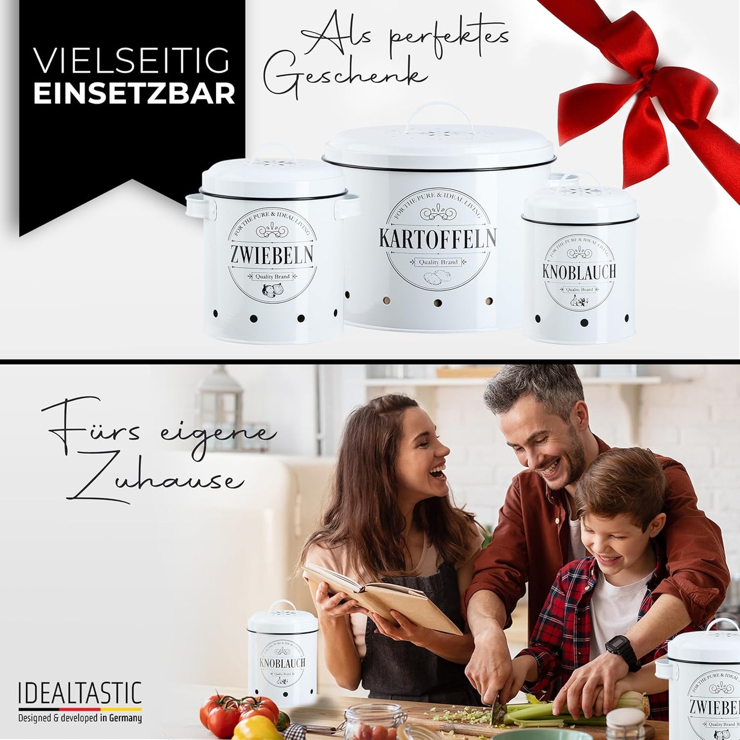 B-Stock - IDEALTASTIC® Premium Potato Storage Box [3 pieces] I Versatile potato pot set with 360° ventilation system for more freshness 