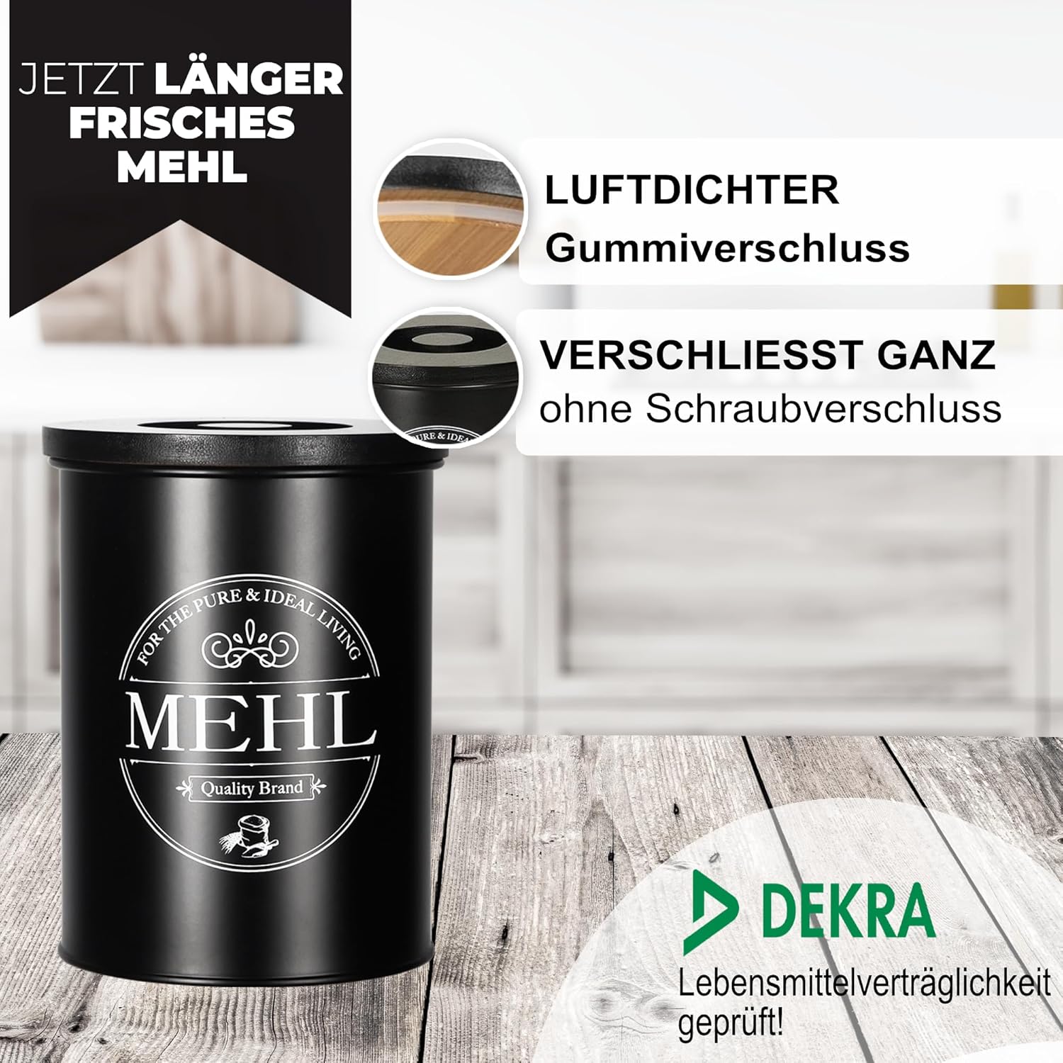 wie am besten mehl aufbewahren IDEALTASTIC® Premium Mehl Aufbewahrung schwarz, Luftdichte Mehldose 50