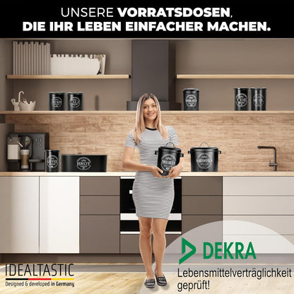 B-Stock - IDEALTASTIC® Premium Flour Storage Black, Airtight Flour Container 500g for the Kitchen I Robust Flour Container with Time-Saving Lid, Flour Box with Lid, Food-Approved Flour Storage Container 