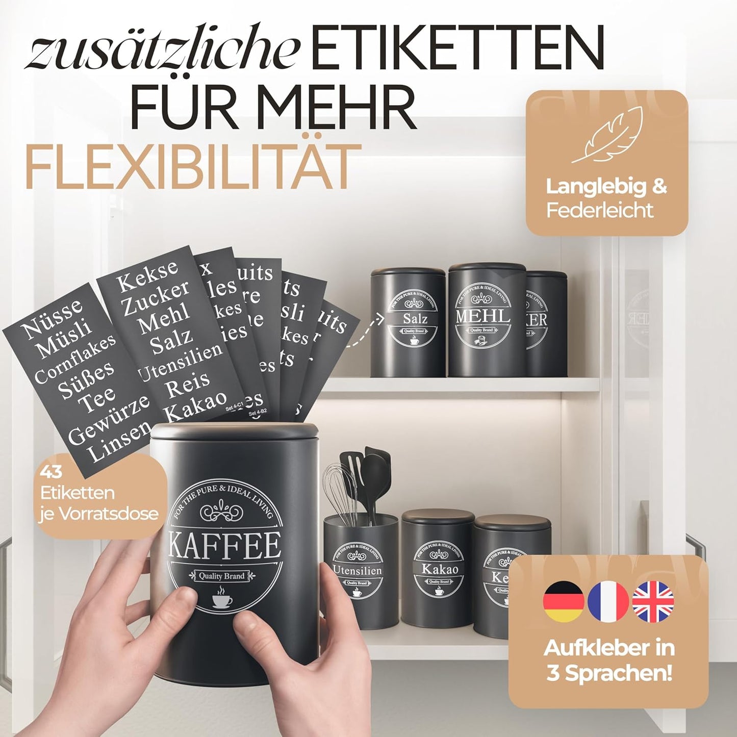 B-Stock - IDEALTASTIC® Premium Coffee Canister Airtight 500g, Sugar Canister &amp; Flour Storage Container Set [3 pieces 500g each] Airtight for more freshness | Coffee... (Copy) 