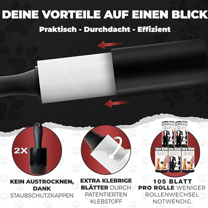 IDEALTASTIC® Fusselrolle Tierhaare & Kleidung im Vorteilspack mit 2xGriff & 5x105 Blatt I Fusselentferner Kleidung extra klebrig I Tierhaarentferner einfach zu wechseln I Fusselbürste + Staubschutz