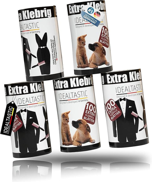 IDEALTASTIC® Fusselrolle Tierhaare & Kleidung im Nachfüllpack mit 525 Blatt, 5x105 Blatt I Fusselentferner Kleidung extra klebrig I Tierhaarentferner einfach zu wechseln I Fusselbürste, Fusselroller