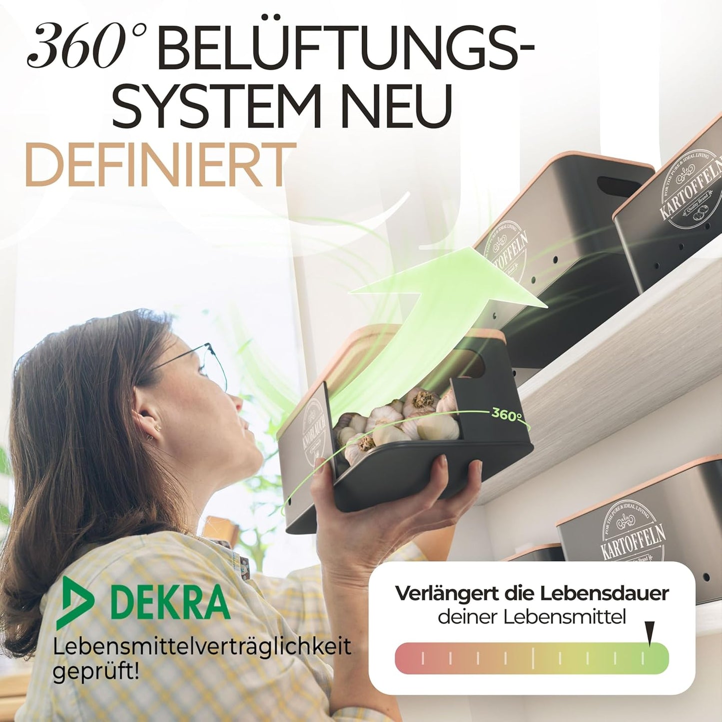 B-Stock - IDEALTASTIC® Premium Potato Storage Box [3 pieces] I Versatile potato pot set with 360° ventilation system for more freshness I Ideal for onion storage &amp; potato storage 