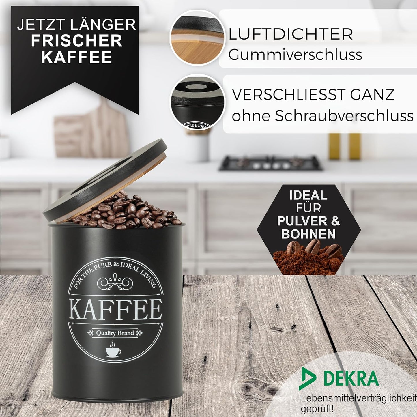 B-Stock - IDEALTASTIC® Premium airtight coffee can [500g] for lasting coffee aroma | Robust coffee can for ground coffee &amp; beans with time-saving bamboo lid | Food-tested coffee cans 