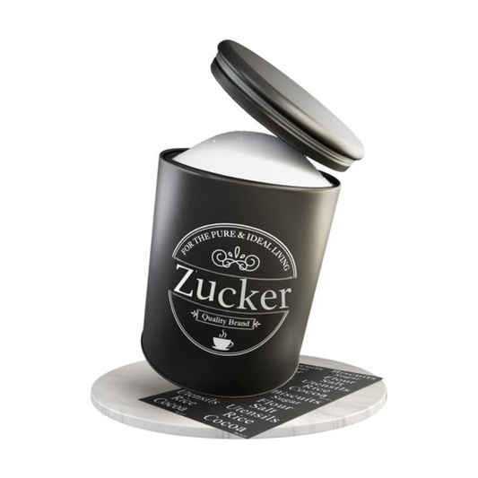 B-Stock - IDEALTASTIC® Premium sugar bowl black 1KG with airtight lid for lump-free sugar | Robust sugar container with time-saving lid | Food-tested sugar bowl vintage 