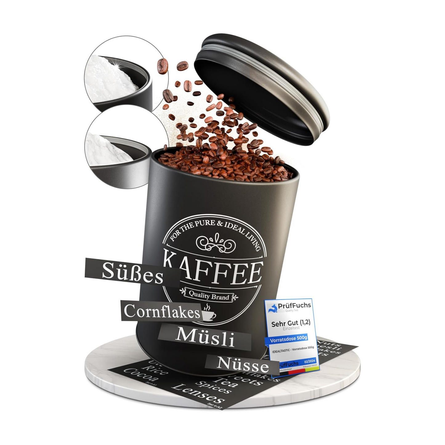 B-Stock - IDEALTASTIC® Premium Coffee Canister Airtight 500g, Sugar Canister &amp; Flour Storage Container Set [3 pieces 500g each] Airtight for more freshness | Coffee... (Copy) 