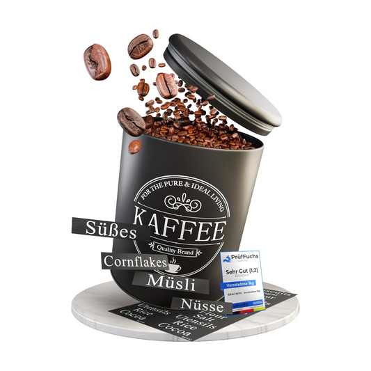 B-Stock - IDEALTASTIC® Premium airtight coffee tin [500g] for lasting coffee aroma | Robust storage container for ground coffee &amp; beans with flexible content stickers | Sugar, cereal storage &amp; more 