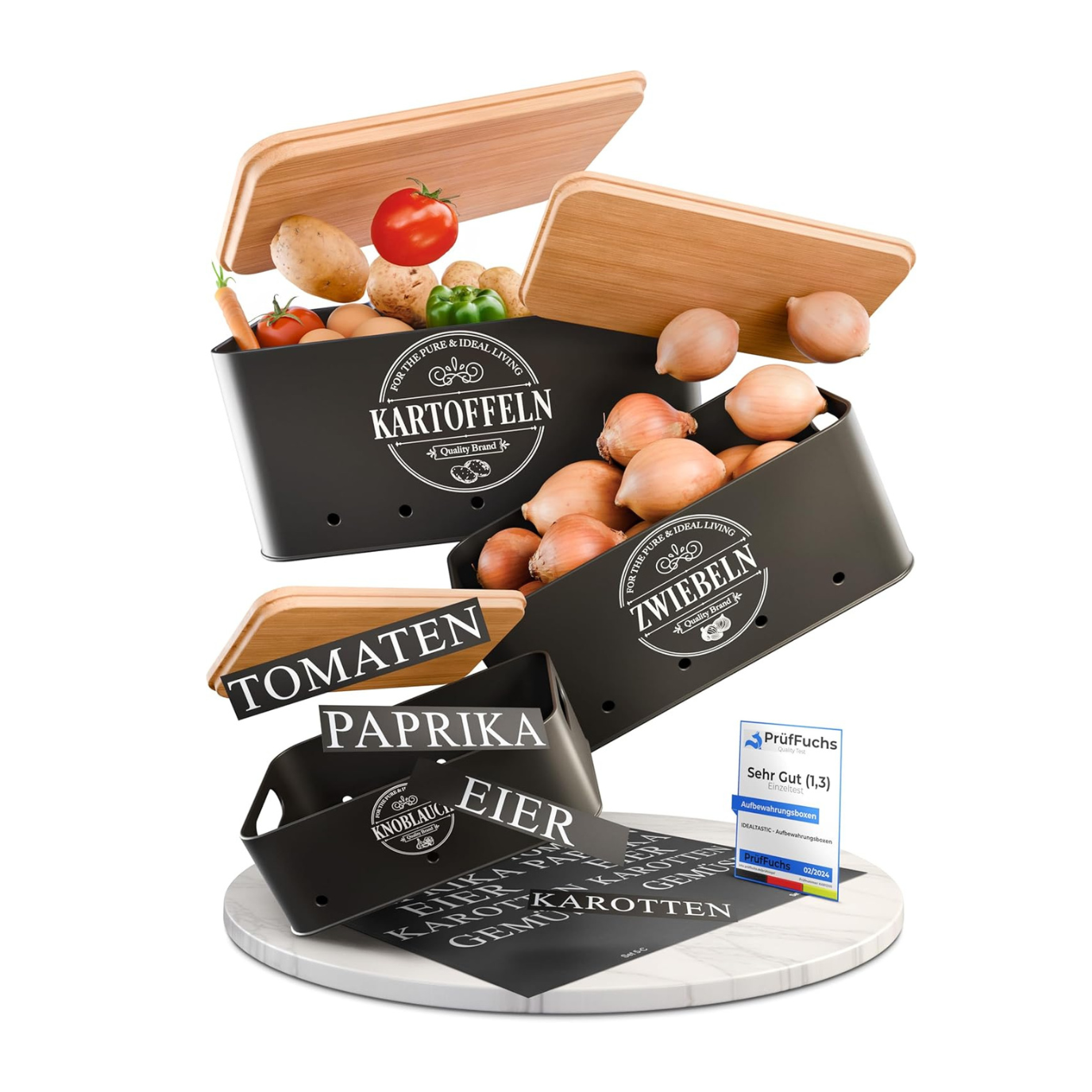 B-Stock - IDEALTASTIC® Premium Potato Storage Box [3 pieces] I Versatile potato pot set with 360° ventilation system for more freshness I Ideal for onion storage &amp; potato storage 