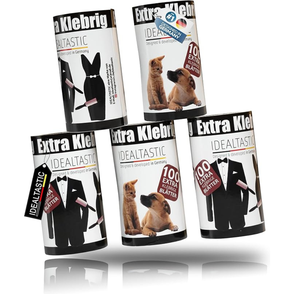 IDEALTASTIC® Fusselrolle Tierhaare & Kleidung im Nachfüllpack mit 525 Blatt, 5x105 Blatt I Fusselentferner Kleidung extra klebrig I Tierhaarentferner einfach zu wechseln I Fusselbürste, Fusselroller